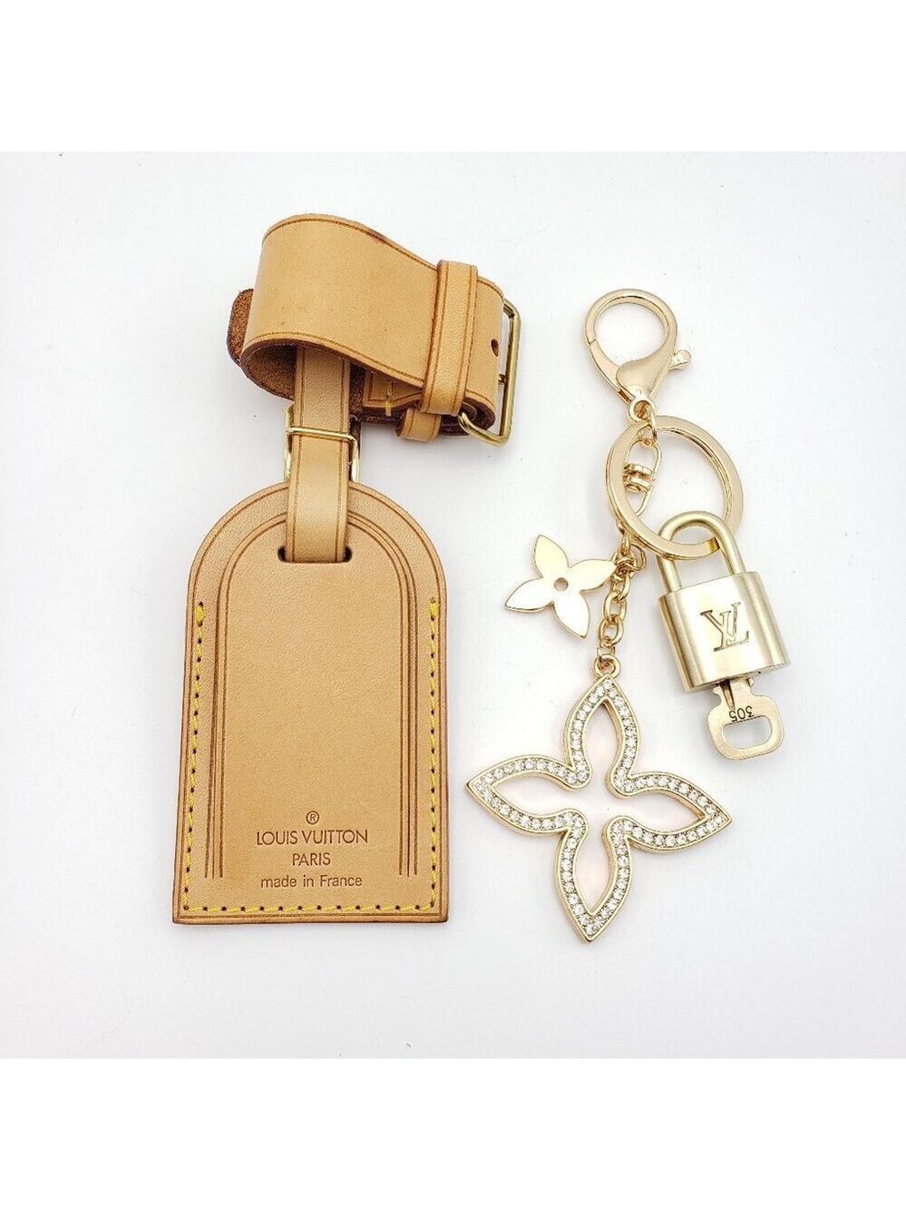Authentic Louis Vuitton Luggage Nametag and Gold Padlock with Unbranded Keycharm